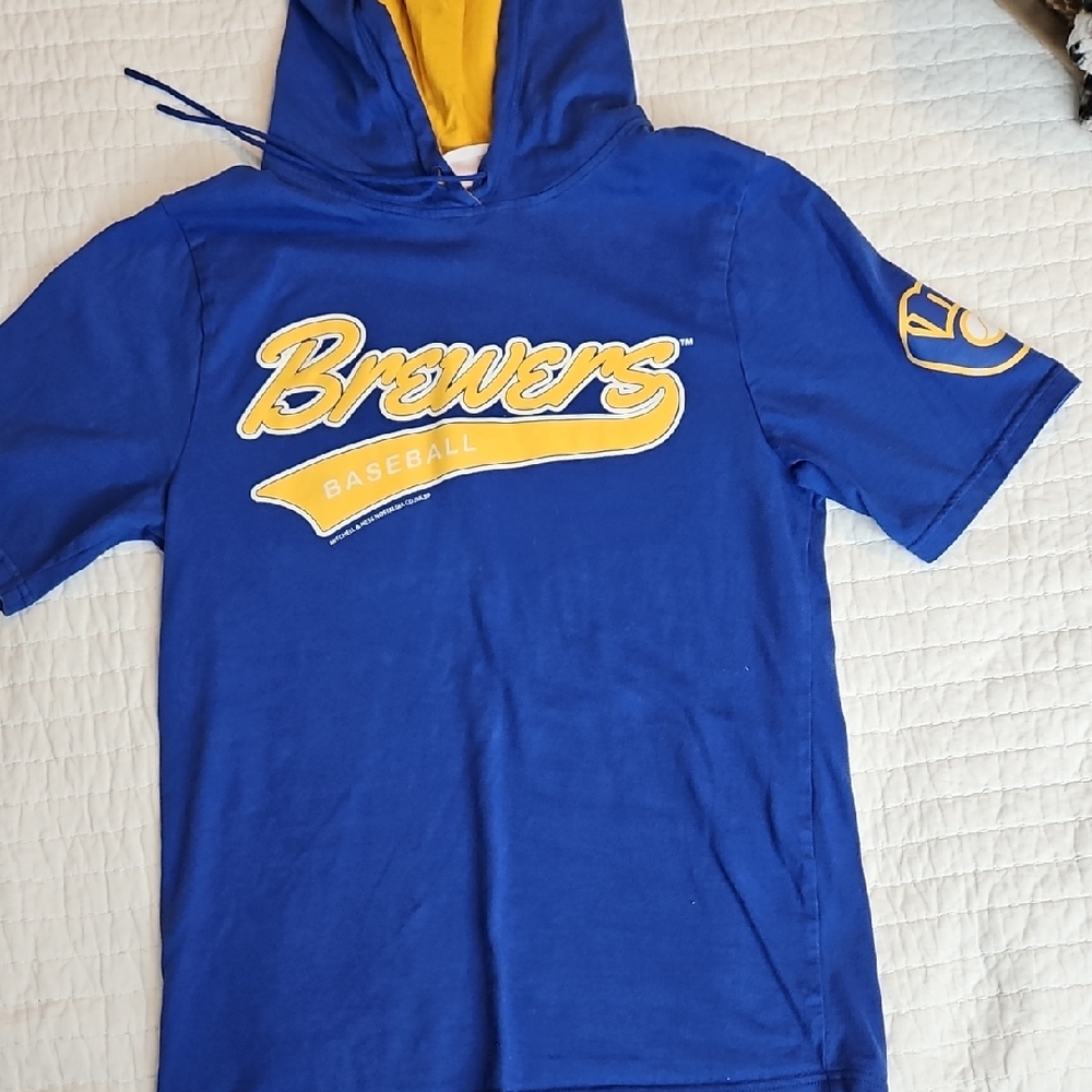 Mitchell & Ness Blue and Yellow Brewers Mens Hoodie
